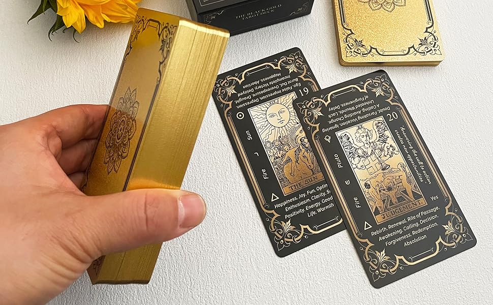 Black Gold Tarot Cards Set, Beginner's Tarot Cards with Meanings, Gold Gilded Edges Deck with Guide Book