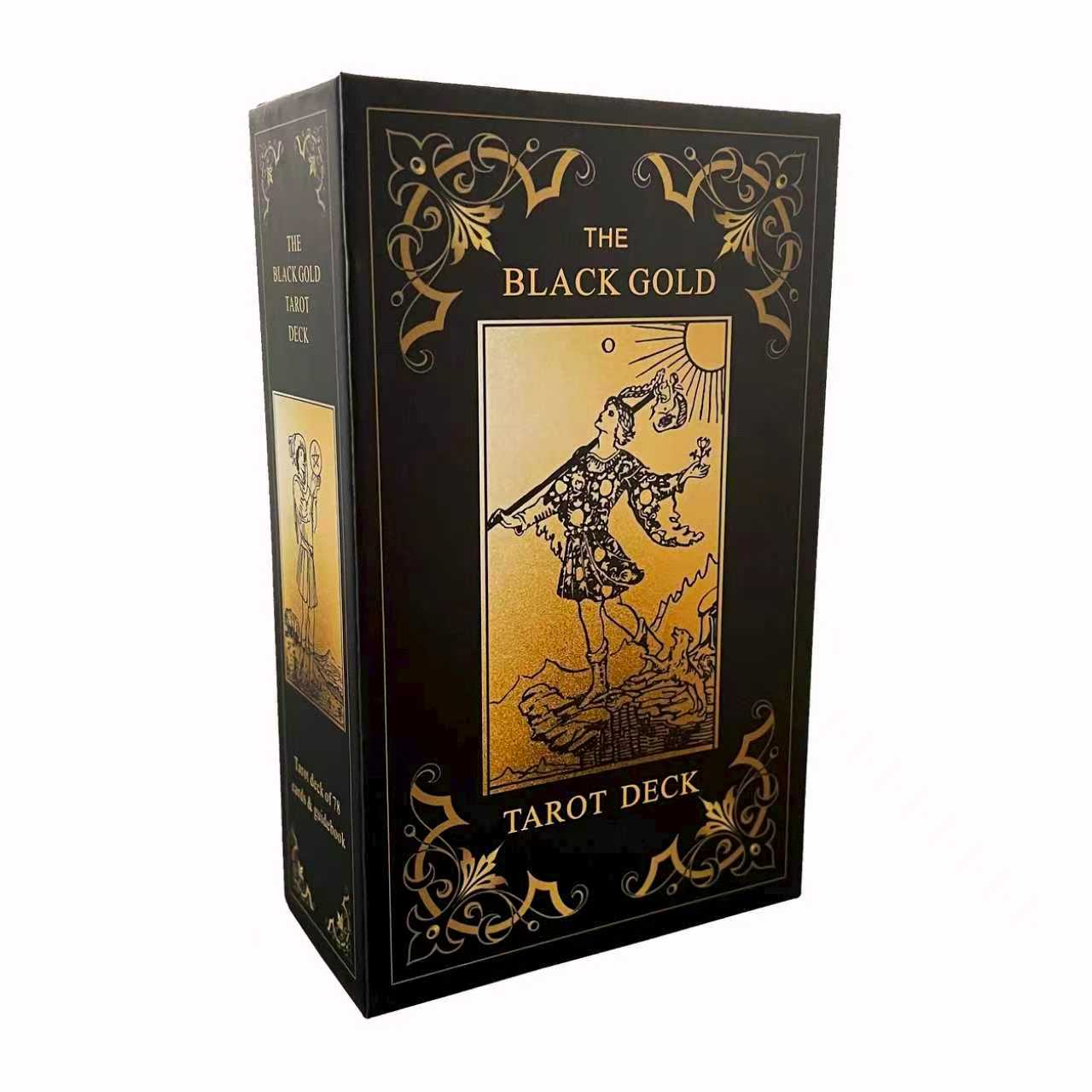 Black Gold Tarot Cards Set, Beginner's Tarot Cards with Meanings, Gold Gilded Edges Deck with Guide Book