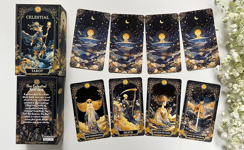 Celestial Tarot Cards for Beginners – Blue Gold Edge Spiritual Deck