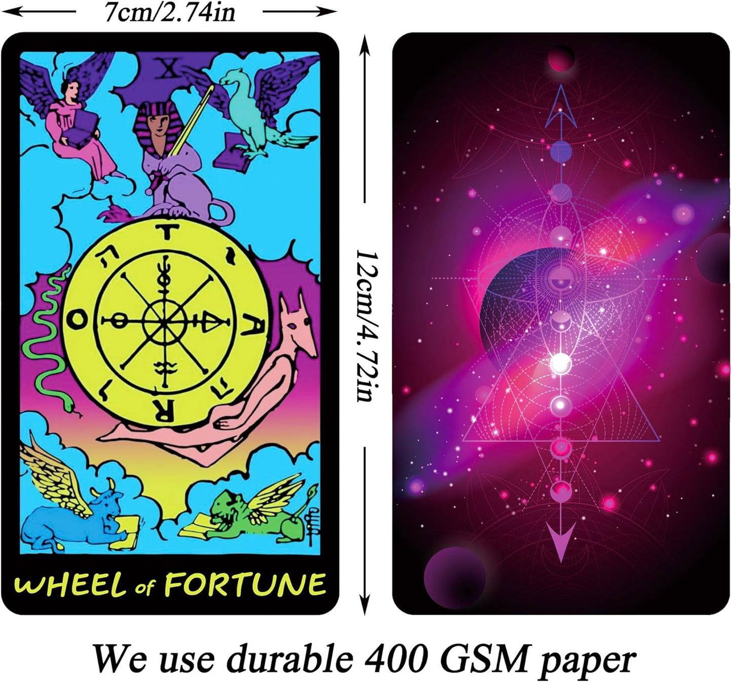 Colorful Neon Tarot Cards Deck With Guidebook for Beginners - 78 Classic Cards With Meanings