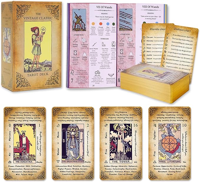 Vintage Tarot Deck, Classic Tarot Cards for Beginners, Spiritual Guidance & Intuitive Reading Deck