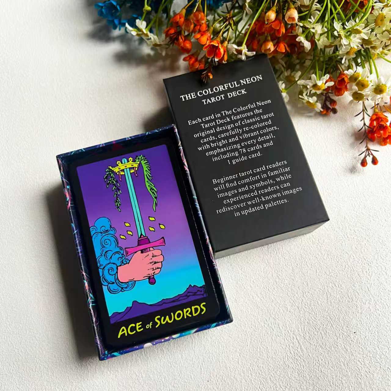 Colorful Neon Tarot Cards for Sale With Guidebook - 78 Classic Cards With Meanings, Original Tarot Cards