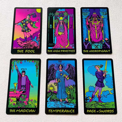 Colorful Neon Tarot Cards for Sale With Guidebook - 78 Classic Cards With Meanings, Original Tarot Cards