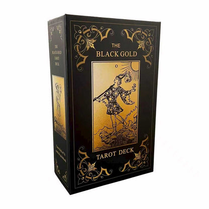 Black Gold Tarot Cards Set, Beginner's Tarot Cards with Meanings, Gold Gilded Edges Deck with Guide Book