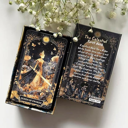 Celestial Tarot Cards for Beginners – Blue Gold Edge Spiritual Deck