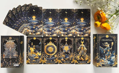 Celestial Tarot Cards for Beginners – Blue Gold Edge Spiritual Deck