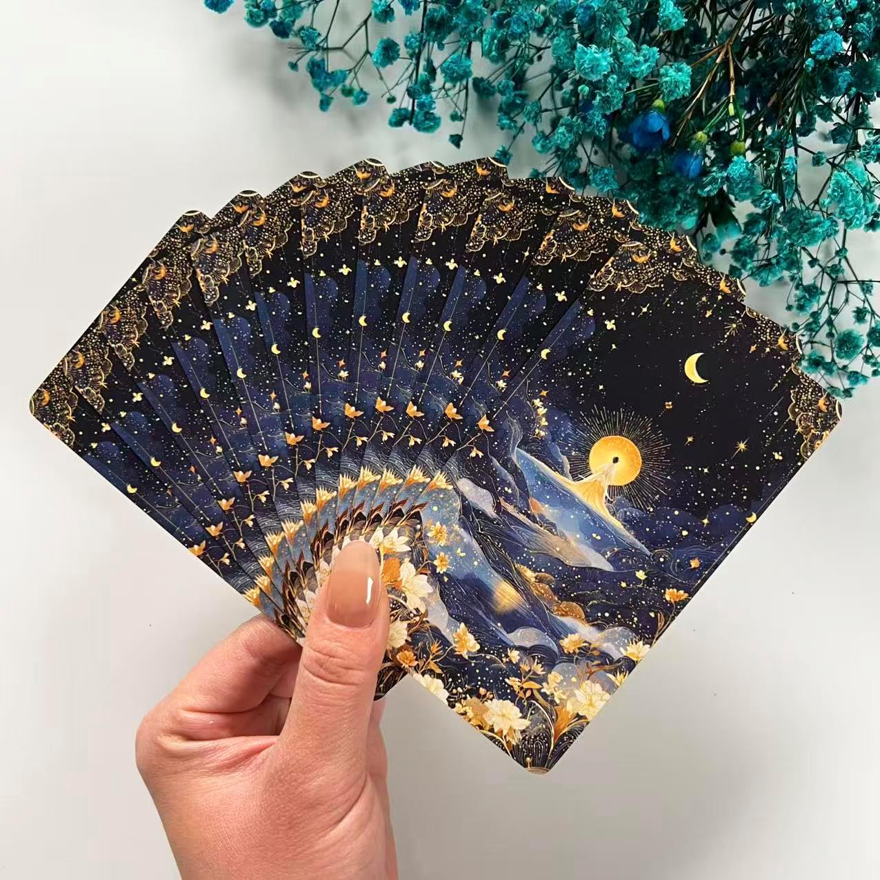 Celestial Tarot Cards for Beginners – Blue Gold Edge Spiritual Deck
