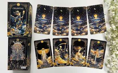 Celestial Tarot Cards for Beginners – Blue Gold Edge Spiritual Deck