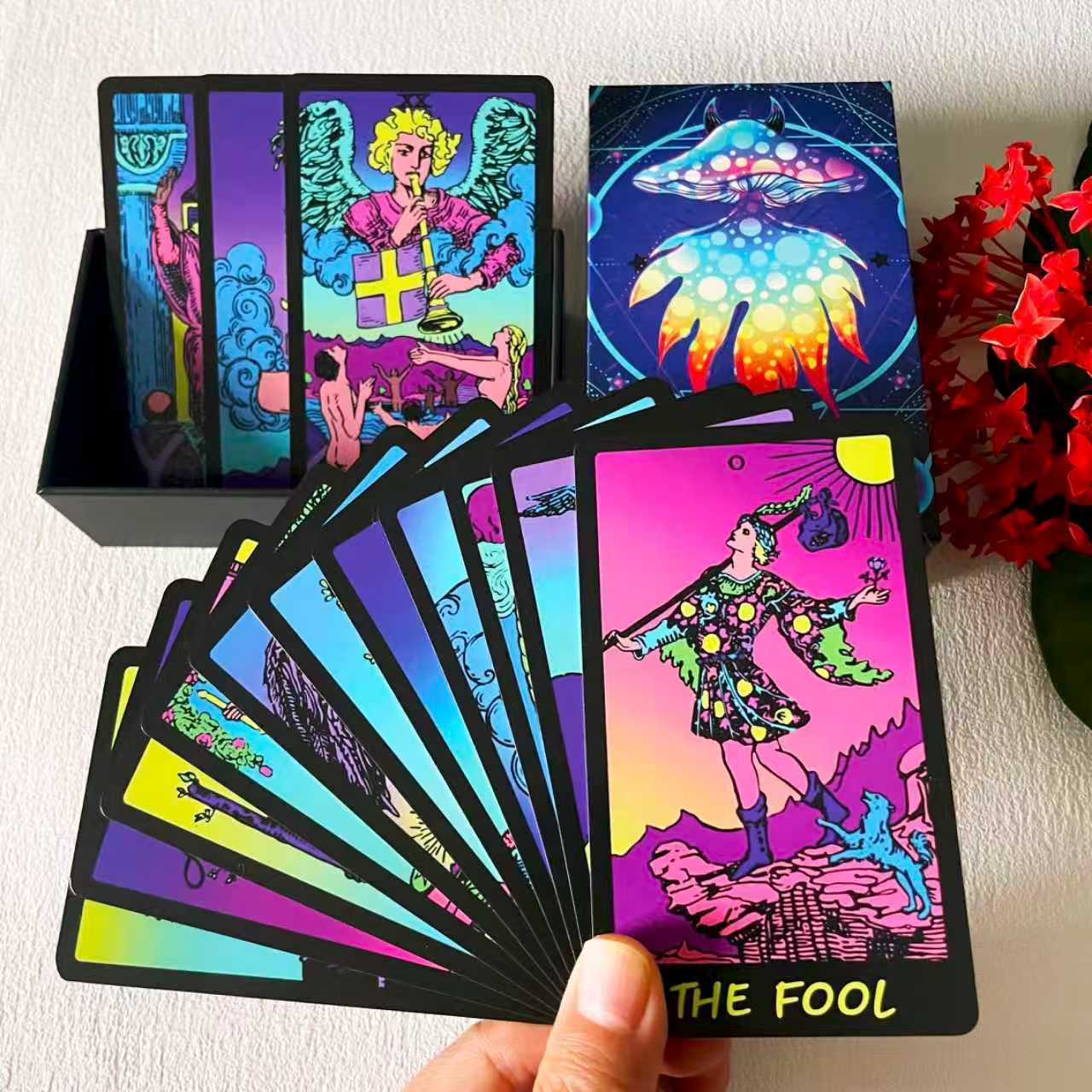 Colorful Neon Tarot Cards for Sale With Guidebook - 78 Classic Cards With Meanings, Original Tarot Cards