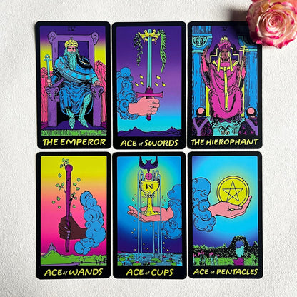 Colorful Neon Tarot Cards for Sale With Guidebook - 78 Classic Cards With Meanings, Original Tarot Cards