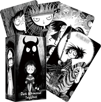 Dark Whimsical Tarot Cards for Beginners, Dark Whimsical Cartoon Style Tarot Deck with Quirky Characters and Expressive Visuals, Fortune Telling Cards