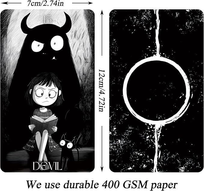 Dark Whimsical Tarot Cards for Beginners, Dark Whimsical Cartoon Style Tarot Deck with Quirky Characters and Expressive Visuals, Fortune Telling Cards