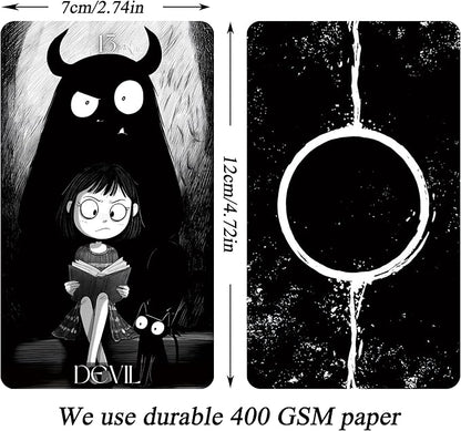 Dark Whimsical Tarot Cards for Beginners, Dark Whimsical Cartoon Style Tarot Deck with Quirky Characters and Expressive Visuals, Fortune Telling Cards