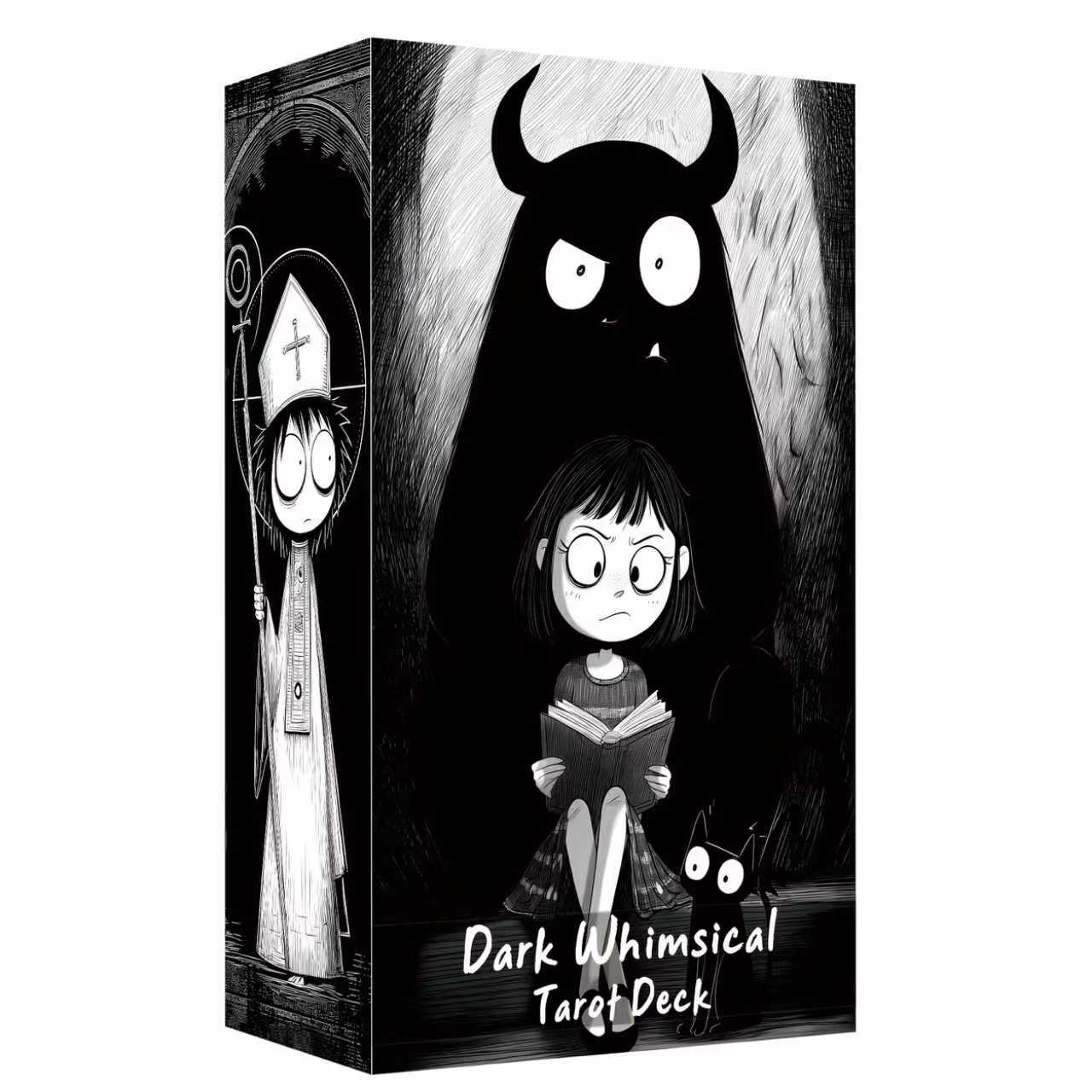 Dark Whimsical Tarot Cards for Beginners, Dark Whimsical Cartoon Style Tarot Deck with Quirky Characters and Expressive Visuals, Fortune Telling Cards