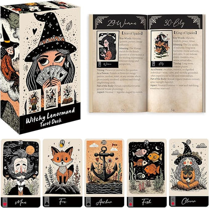 Witchy Lenormand Oracle Cards for Beginners – 36 Card Divination Deck with Guidebook