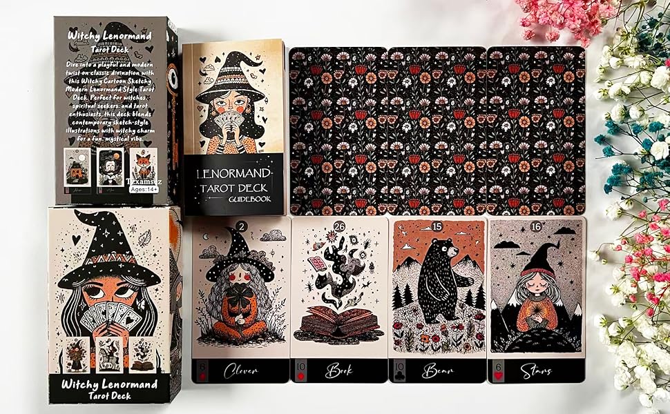 Witchy Lenormand Oracle Cards for Beginners – 36 Card Divination Deck with Guidebook