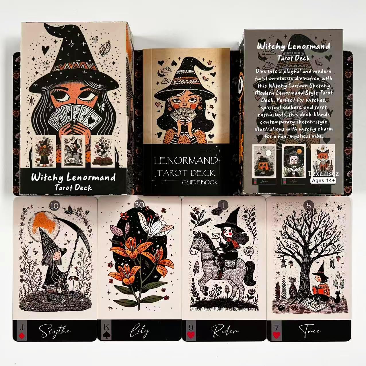 Witchy Lenormand Oracle Cards for Beginners – 36 Card Divination Deck with Guidebook