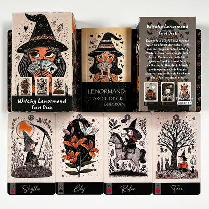 Witchy Lenormand Oracle Cards for Beginners – 36 Card Divination Deck with Guidebook
