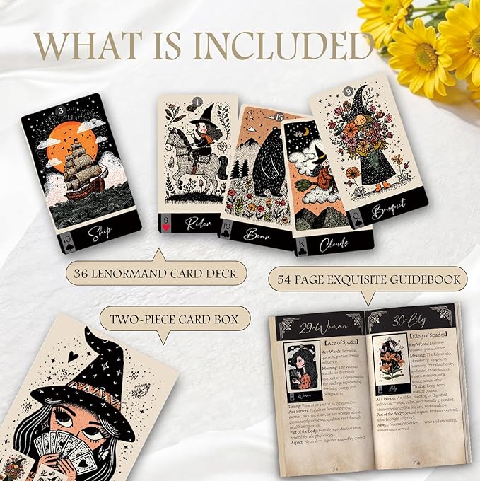 Witchy Lenormand Oracle Cards for Beginners – 36 Card Divination Deck with Guidebook