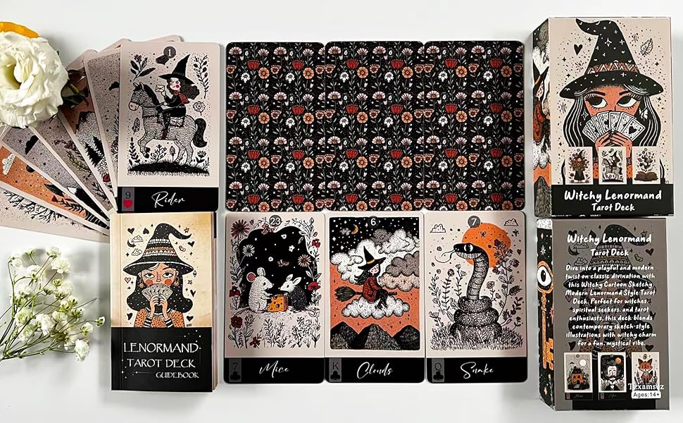 Witchy Lenormand Oracle Cards for Beginners – 36 Card Divination Deck with Guidebook